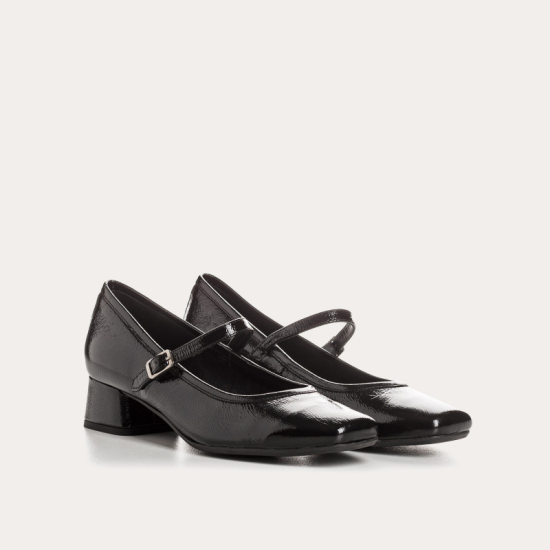 BABIES REQINS A TALONS KELLY CUIR NAPLAK NOIR